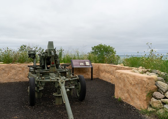 Looking out over Lake Michigan from behind a historic artillery gun at Fort Sheridan