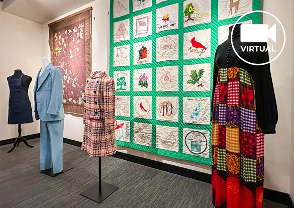 Colorful dresses and handmade quilts on display at the Dunn Museum.