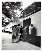 Black and white photo of an early commuter train in Lake County