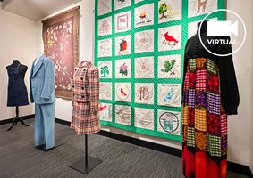 Colorful dresses and handmade quilts on display at the Dunn Museum.