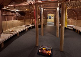 Inside view of a wigwam in the Dunn Museum