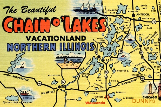 Postcard art of the Chain O'Lakes