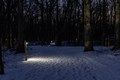 Snow covered solar-lit trails at night time